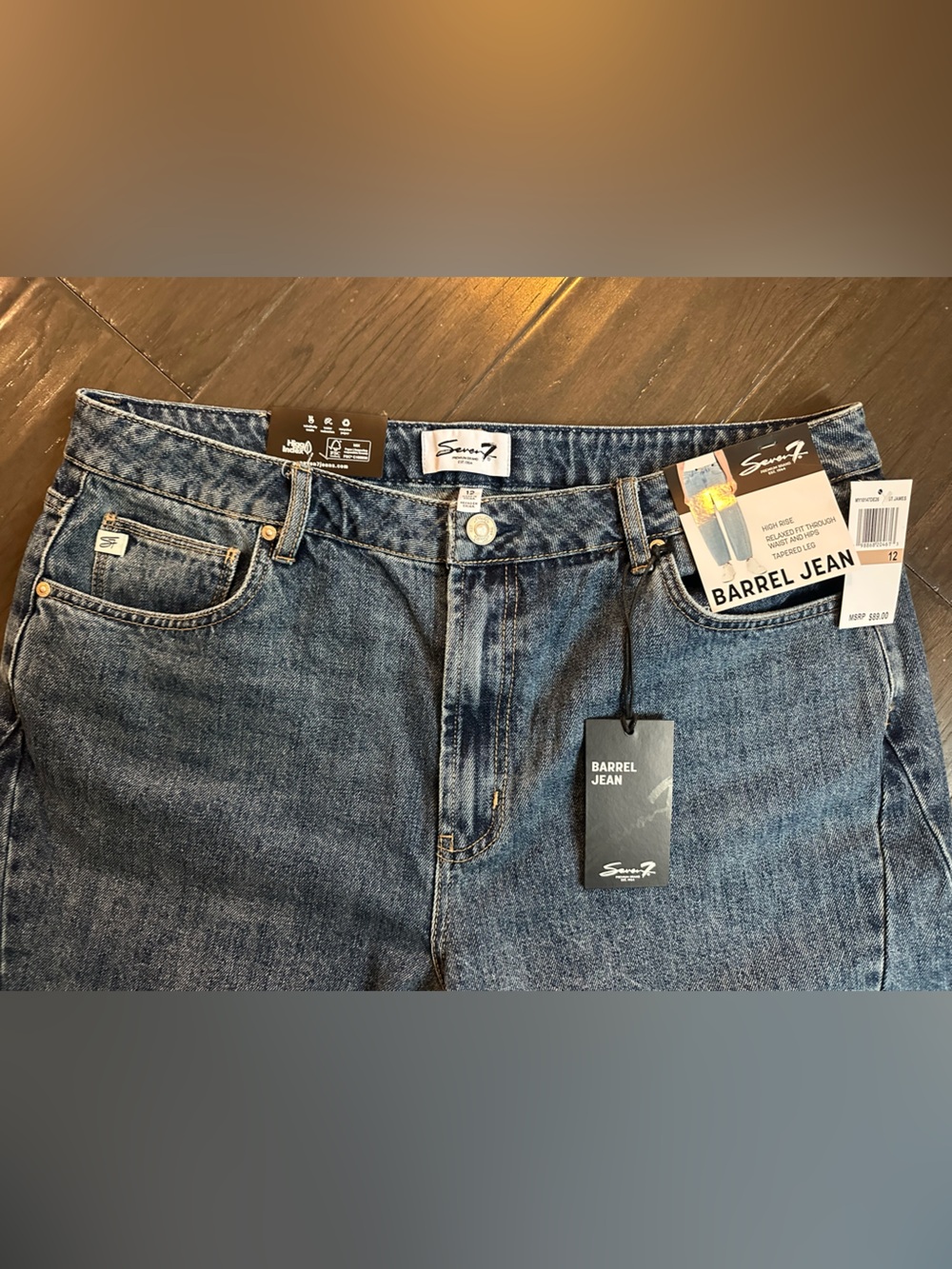 Seven7 Women's High Rise Barrel Ankle Jeans - Medium Blue Wash Size 12 NWT - Picture 3 of 6